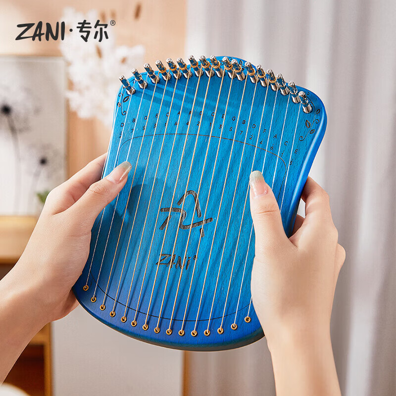 前谷17弦指彈弦琴便攜式萊雅琴初學(xué)者易學(xué)小豎琴箜篌小型小眾樂器 17弦-雕刻A板式-漸變藍(lán)