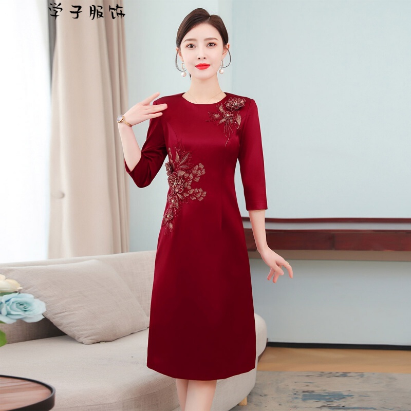 婚礼妈妈装高档礼服喜婆婆婚宴高贵喜庆服装妈妈装婚宴礼服小个子喜