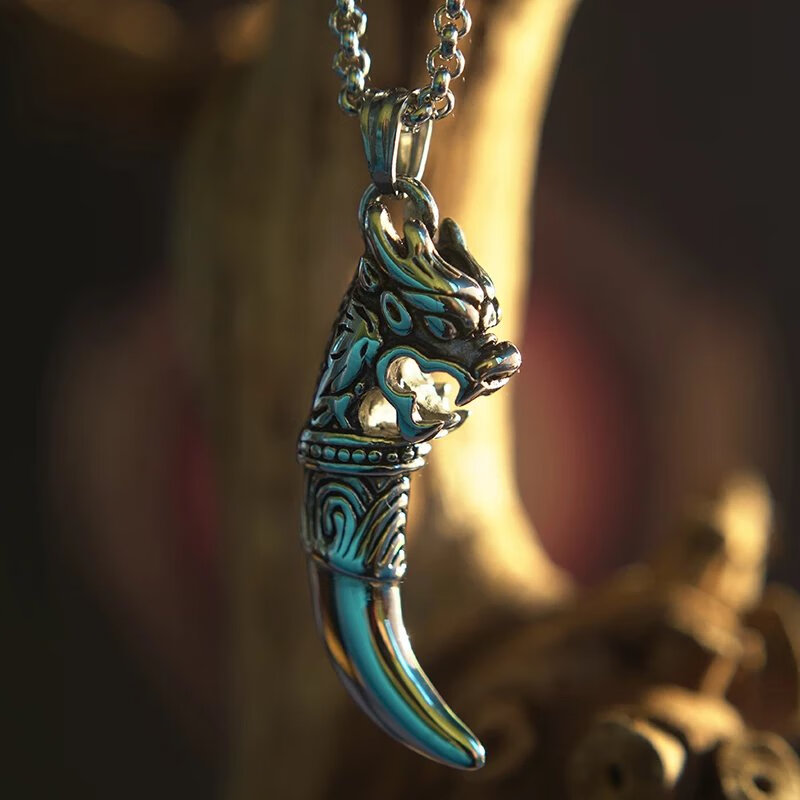 嘉屹狼牙吊坠钛钢民族风国潮情侣素款野粗犷项链 大号[长约56mm]