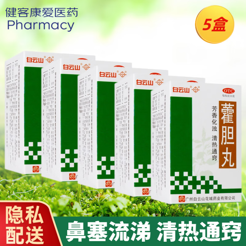 芳香化浊 清热通窍 鼻塞流鼻涕 前额头痛 广州霍胆丸 5盒装 花城藿胆