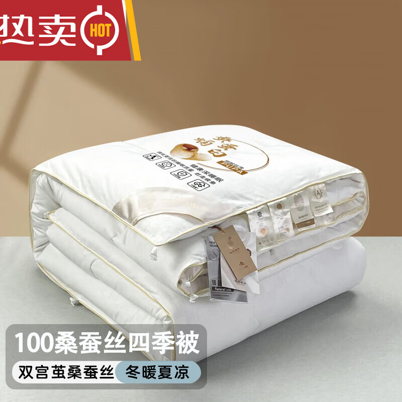 特級(jí)國(guó)標(biāo)蠶絲棉被100純棉棉被夏涼被四季通用子母被冬季被空調(diào)被 華夫格素雅白/【超柔親膚#蓄熱保 220*240cm【4斤+8斤子母被】