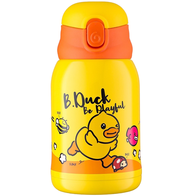 B.Duck BD-KV48A_1 儿童保温杯 480ml 日光黄+布料杯套+吸管盖+直饮盖