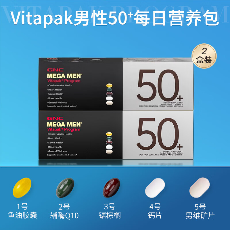 健安喜（GNC）每日营养包*30袋男性Vitapak每日营养包男士专属海外原装 （效期25.11）【2盒2个月量】男50营养包