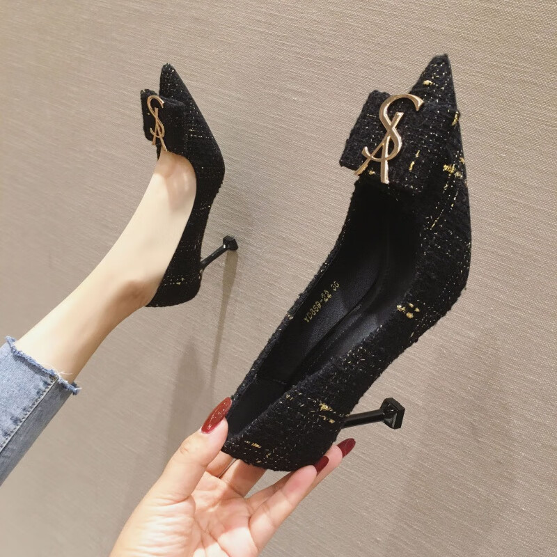 苏妃妃889-46韩版新款2019秋冬季女高跟鞋细跟小香风尖头浅口网红女单