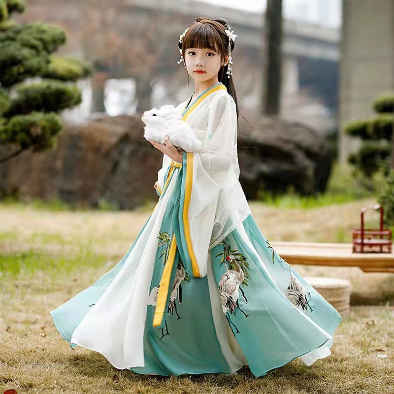 创京懿选汉服女童仙中风儿童唐装小女孩童装气质公主襦裙古装连衣裙夏