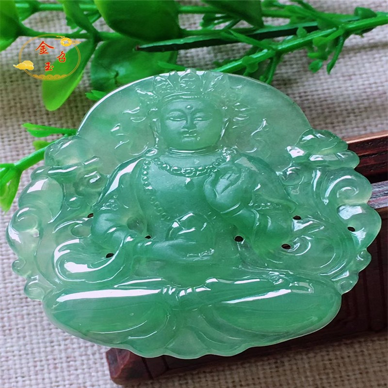 金召玉翡翠a货度母吊坠 冰种晴水男女老坑玉石度母菩萨挂件自戴送礼