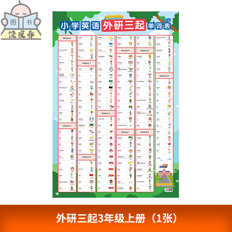 生单词表外研三起版三四五六年级彩色挂图纸 三年级上册（1张）
