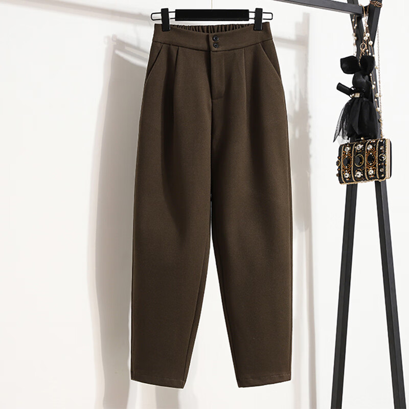 姿朵配大衣的裤子女毛呢烟管裤子士2023秋冬新款宽松显瘦直筒 咖啡色