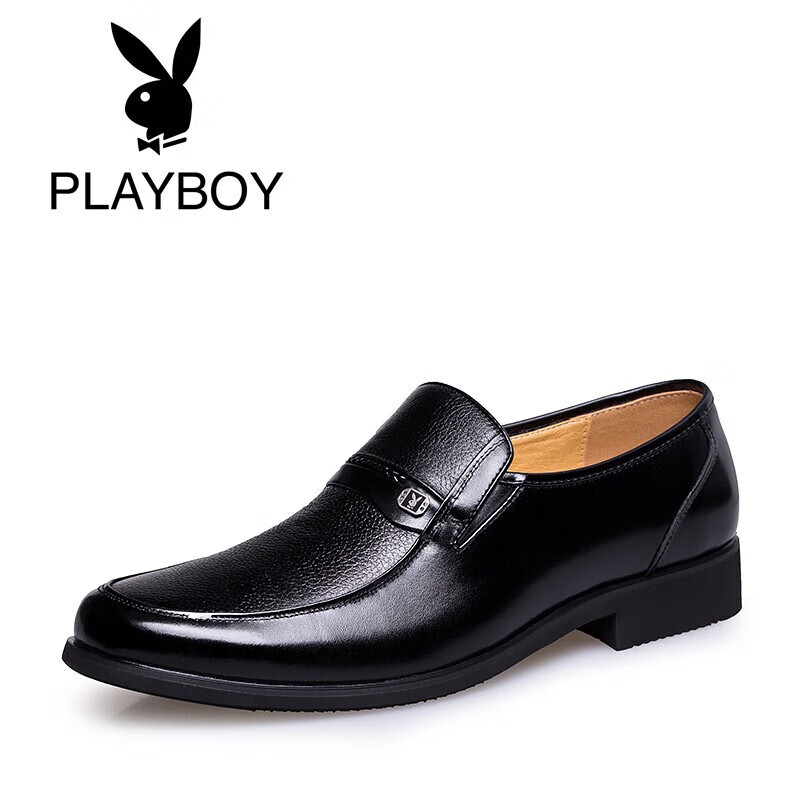 花花公子(PLAYBOY)皮鞋男2022秋冬季商务休闲鞋真皮正装鞋百搭男鞋英伦简约鞋子男 黑色 41