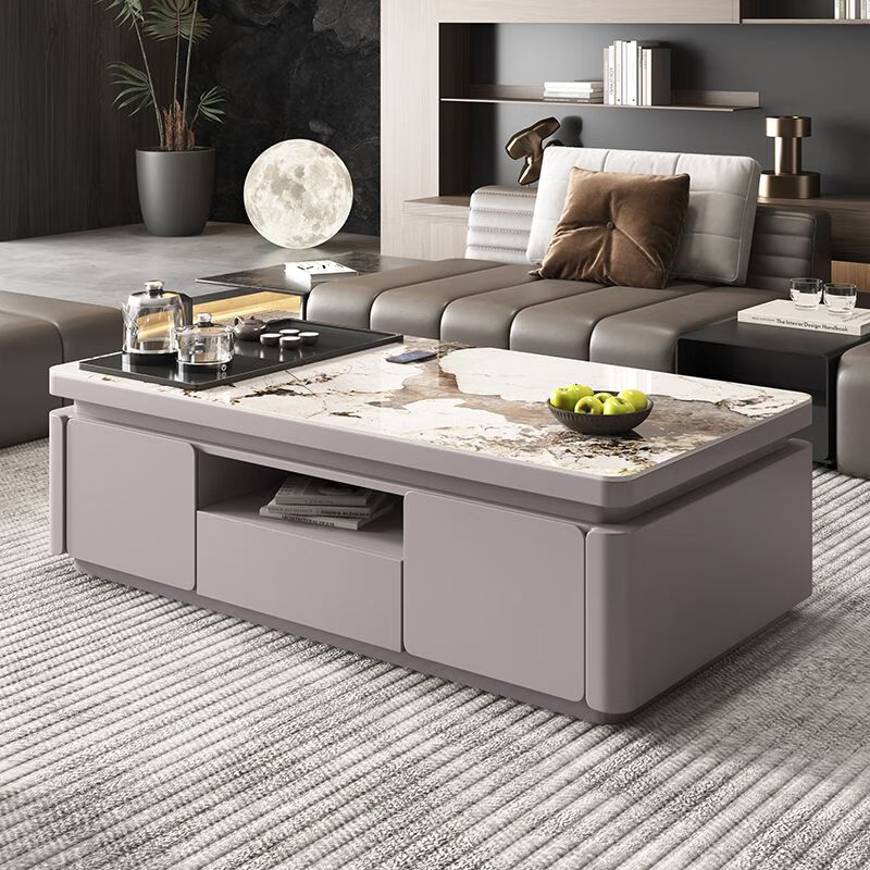 曲柏年新款现代简约岩板功夫茶几客厅家用烧水壶一体泡茶台办公茶桌 1.2米深灰+潘朵拉（含茶炉）