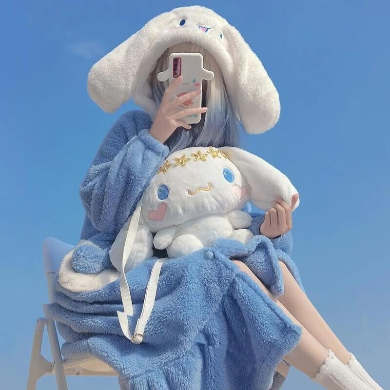 诗莉奥(SHILIAO)可爱珊瑚绒睡衣女冬季睡裙加绒加厚加厚保暖学生可爱加厚珊瑚绒 玉桂狗睡袍+裤子 均码 【适合80-160斤】