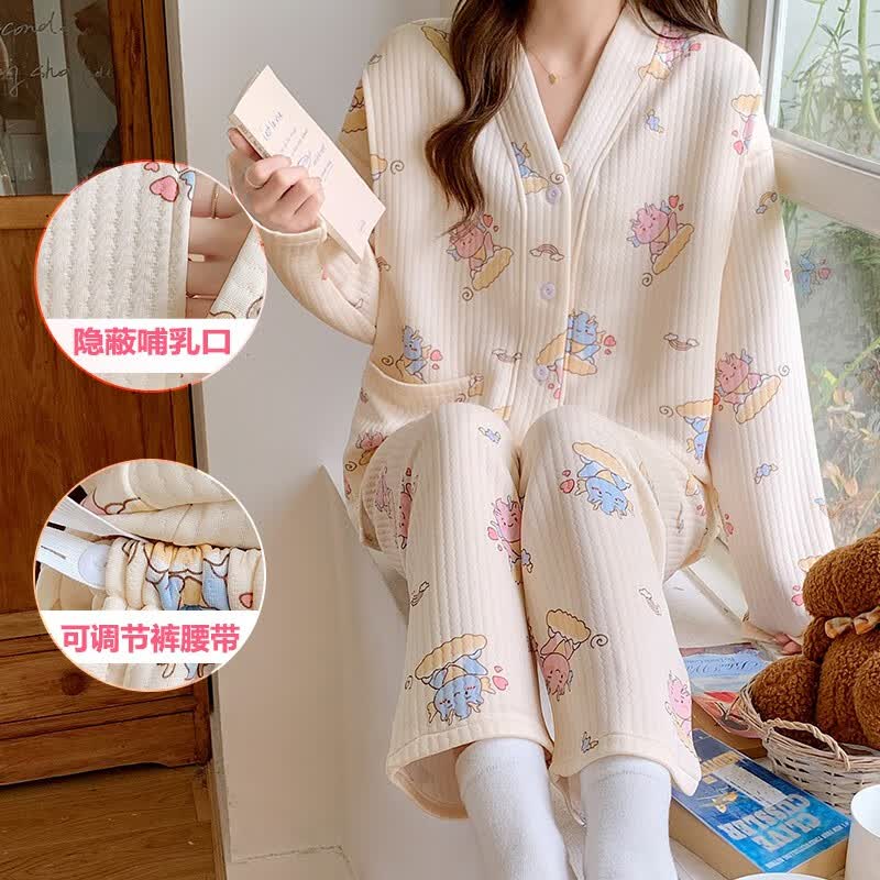 婧麒孕妇月子服秋冬季加厚睡衣哺乳产后喂奶专用家居服套装长袖 杏色Jyz102627 L怎么样,好用不?