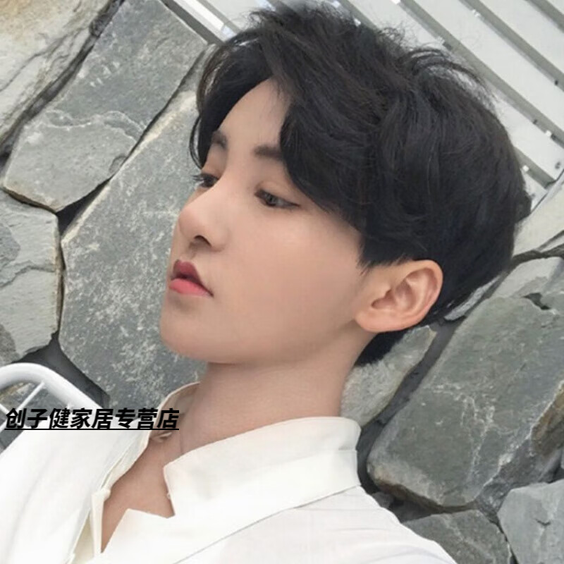 绿简堂ikun灰假发男蔡徐坤中分刘海短卷发韩版帅气时尚自然蓬松隐形