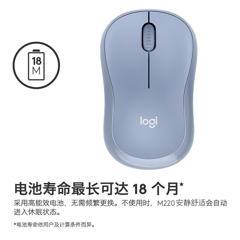 罗技（Logitech）M221静音鼠标 无线鼠标 办公鼠标 对称鼠标 带无线微型接收器  薄荷绿