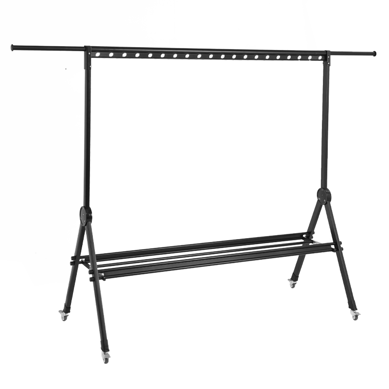 金贵夫人晾衣架落地晒衣架阳台折叠挂衣架室内晾衣杆晒被架伸缩黑色单杆+鞋架