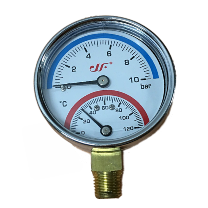德谦y60温压一体表0-10kg 0-120°地暖分水器4/1压力表温度表水压 配4