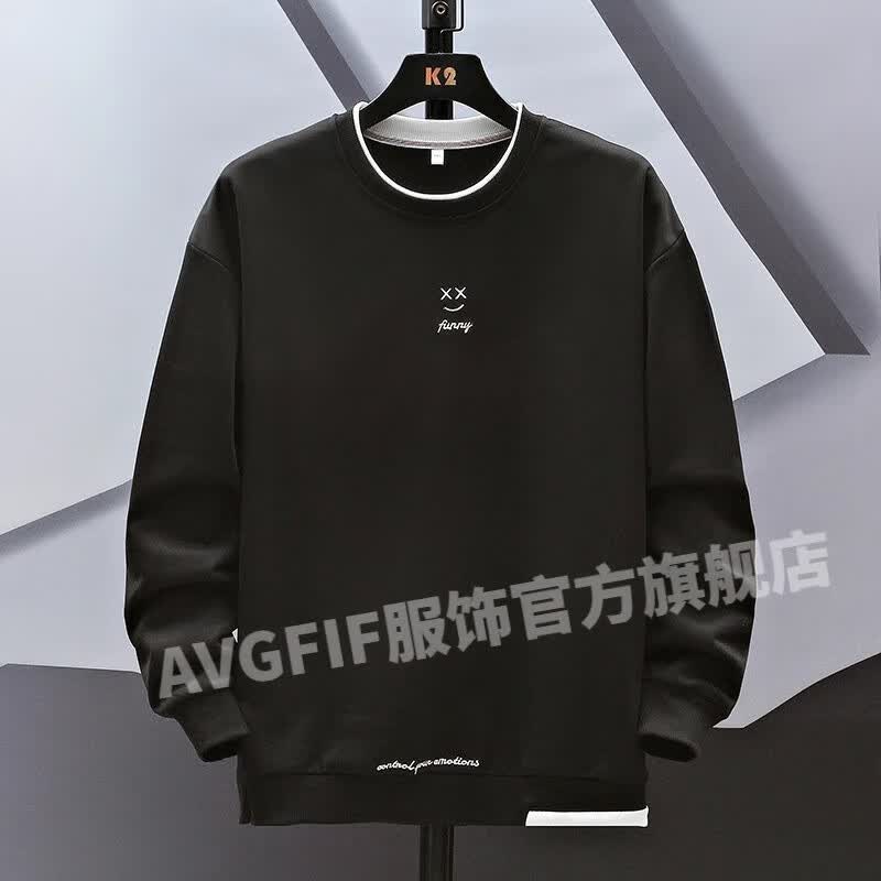 AVGFIF 路途大码男装M-8XL卫衣加肥加大码秋冬季胖子男圆领上衣假两件宽松长袖T恤 黑色 6XL【220-240斤】怎么看?