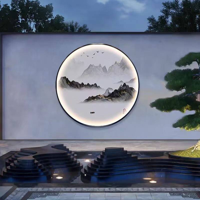 花石楼户外防水壁灯新中式太阳能庭院灯花园景观墙灯山水造景影壁墙