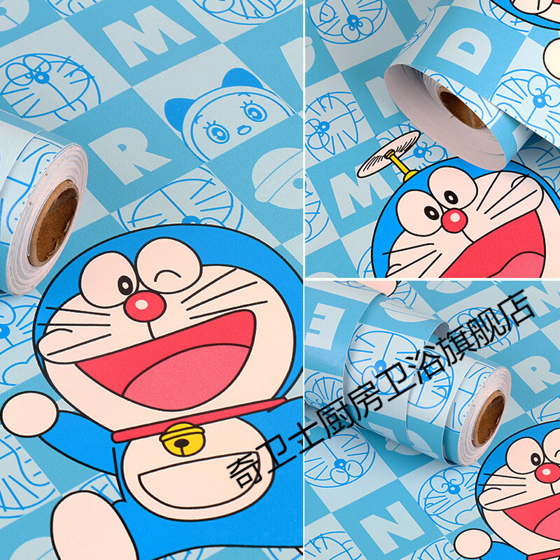 施韵令墙纸自贴2020儿童房带胶壁纸自粘卧室男动漫水可擦 新款哆啦a梦