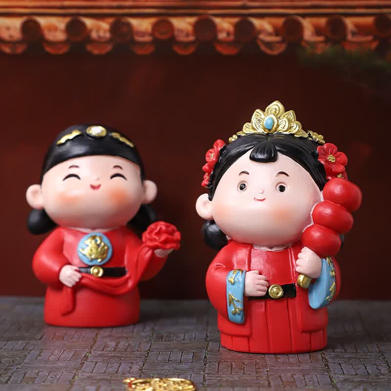 如果创意国风结婚摆件情侣小摆件订婚送礼文创装饰新婚送闺蜜同事礼物 花好月圆摆件礼盒加礼袋