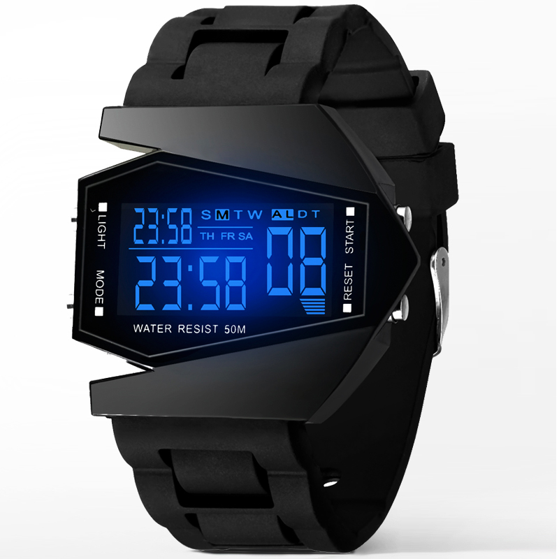 聆梦个性创意飞机表防水led手表男女电子表学生果冻复古儿童夜光 黑色