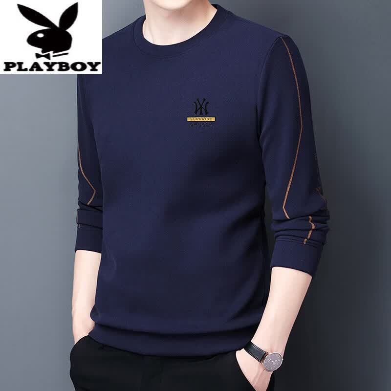 花花公子（PLAYBOY）男士卫衣2023新款春秋季男装上衣服品牌高端休闲长袖t恤 上青【春秋款不加绒】 175/XL怎么看?