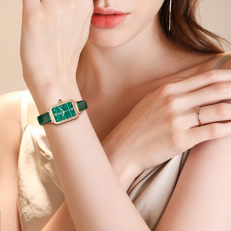 DK女士手表个性定制免费刻字写贺卡38女神节礼物送妈妈送女友送老婆 绿表-绿色小牛皮