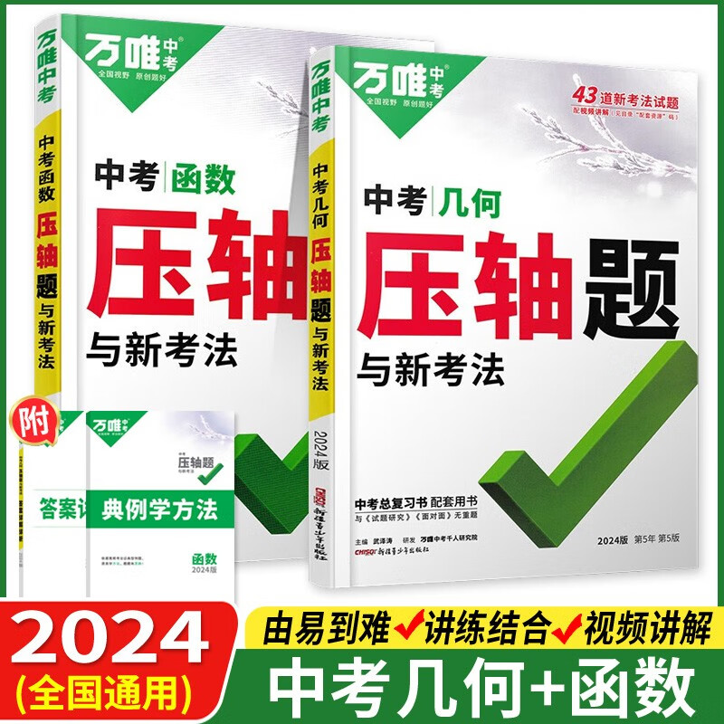 2024版万唯中考压轴题数学几何+函数专项训练大题练习册中考复习资料共两本