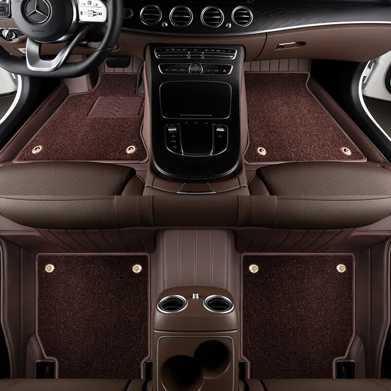沃丹适用于奔驰E300L GLE350 C260L S400L GLC260L真皮全包围汽车脚垫 咖啡色(环保皮双层脚垫) 18-23款奔驰GLC260L GLC300L