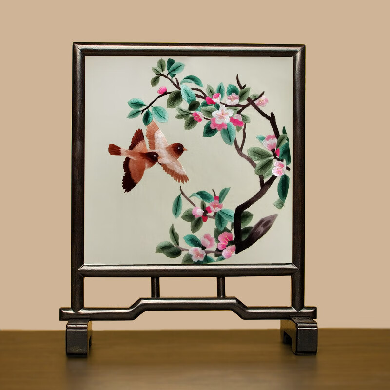 爱韵馨华苏州手工刺绣画工艺礼品双面绣台屏书桌古典装饰商务出国苏绣