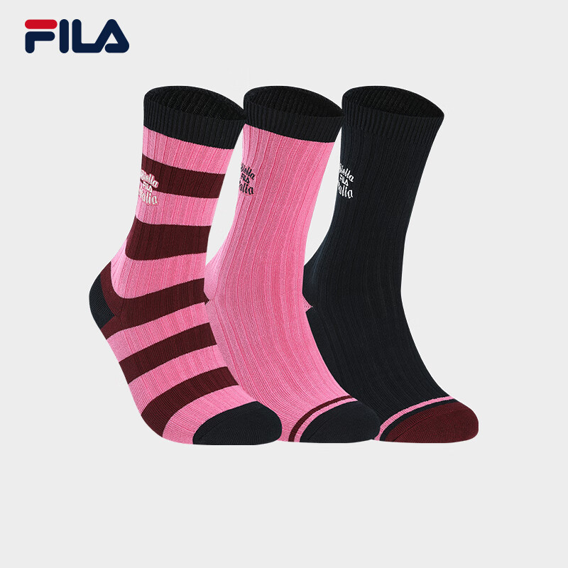 斐乐 斐乐官方女袜高腰袜套装2025春季新款俏皮运动袜长筒袜3双装
 仙粉黛酒红/传奇蓝/玫瑰99 3双 XS