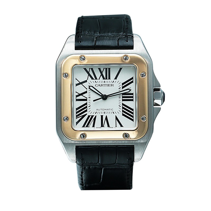 【二手95新】卡地亚 山度士系列 18k黄金 精钢自动机械男士手表 w200