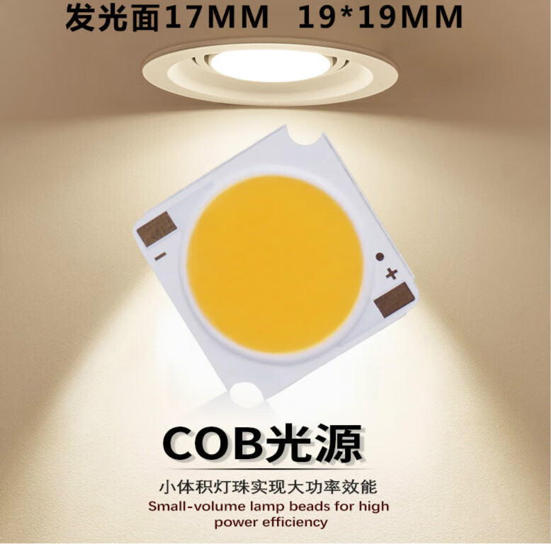 仁聚益1919大功率芯片cob d灯珠射灯筒灯轨道吸顶灯灯芯17mm发光面30w