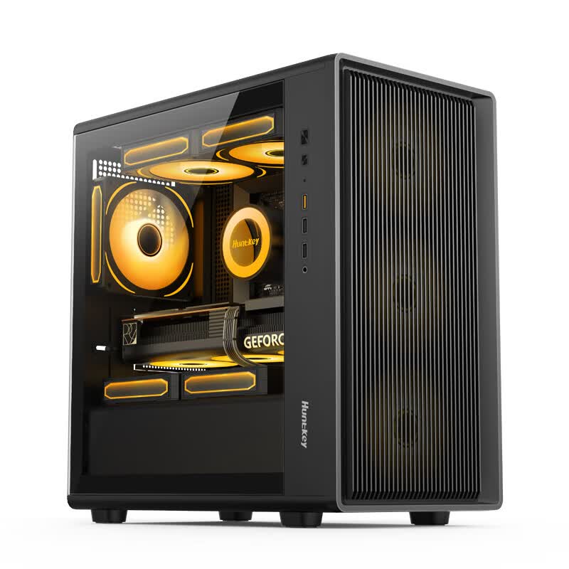 航嘉（Huntkey）G63战戟  玻璃侧透机箱  GS680C台式主机电脑游戏机箱 支持M-ATX主板/360水冷/卡扣式快拆侧板 G63mini黑色+ARGB风扇*4（4个正向）