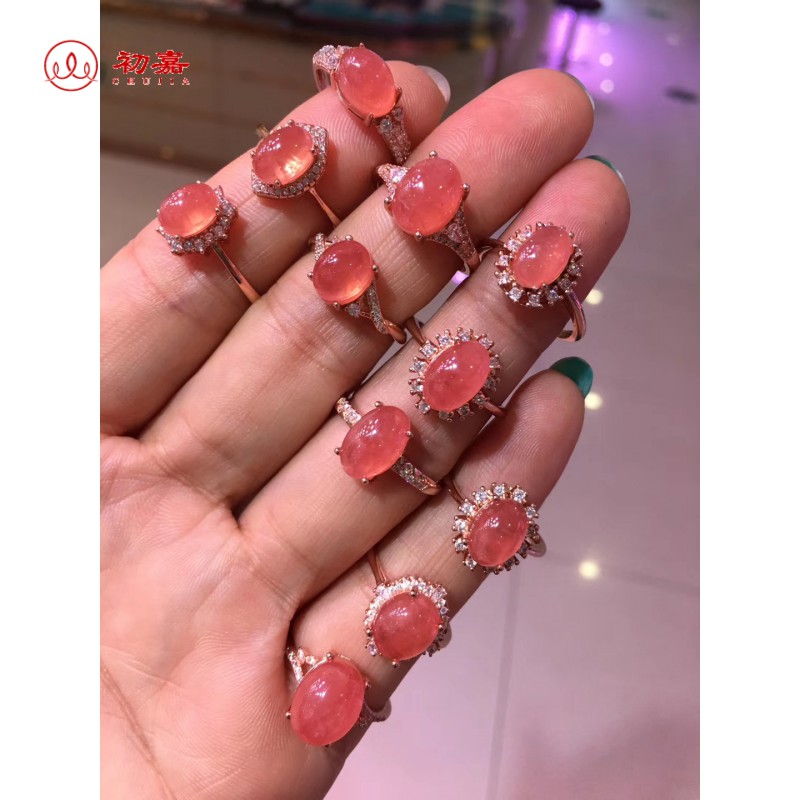 初嘉 7a红纹石戒指 水晶s925银镶嵌冰种女款开活口戒托 简约时尚饰品