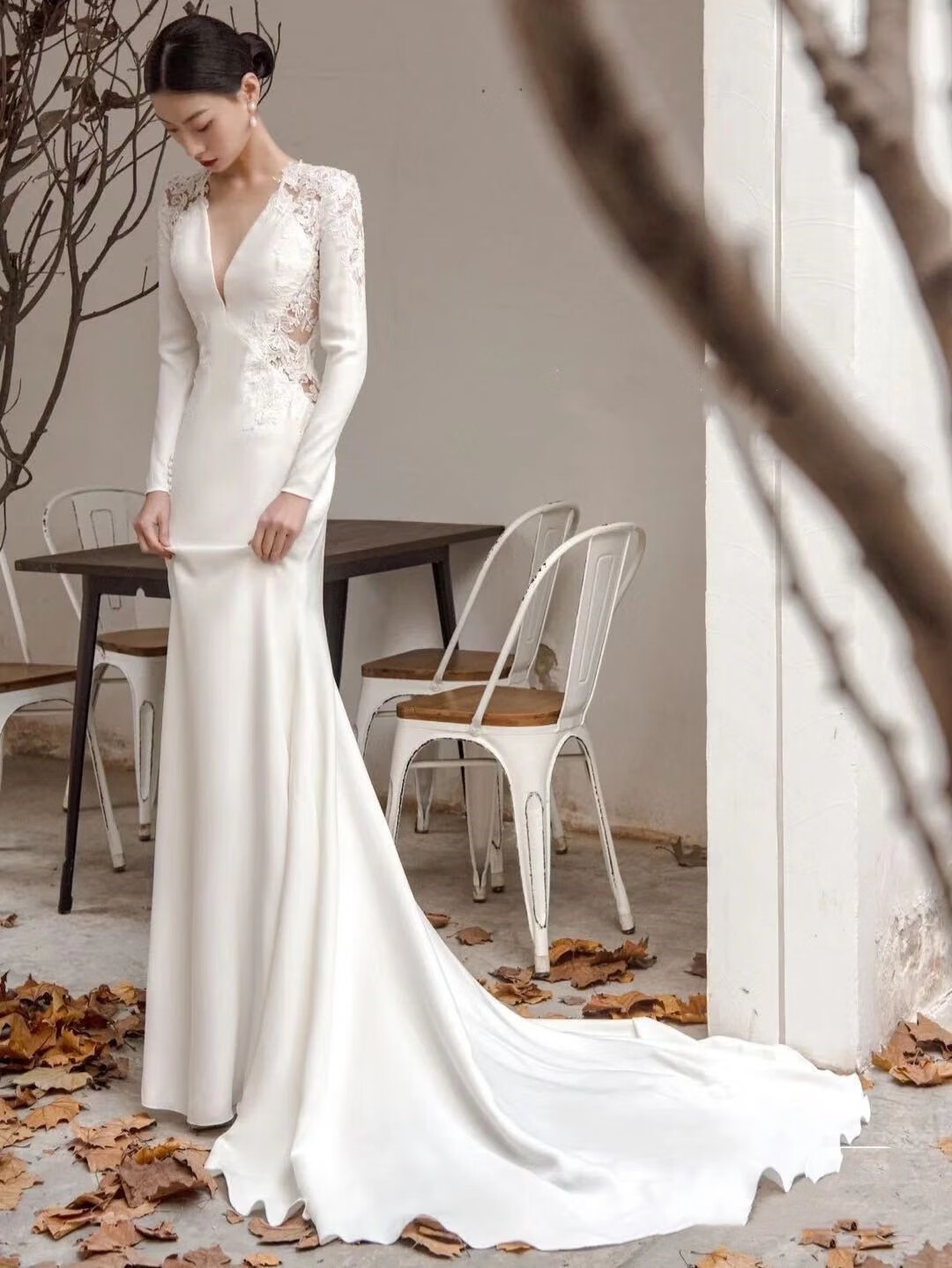 礼服显瘦女新娘结婚森系旅拍出门纱高端夏 米白色 xs 胸围77腰围60