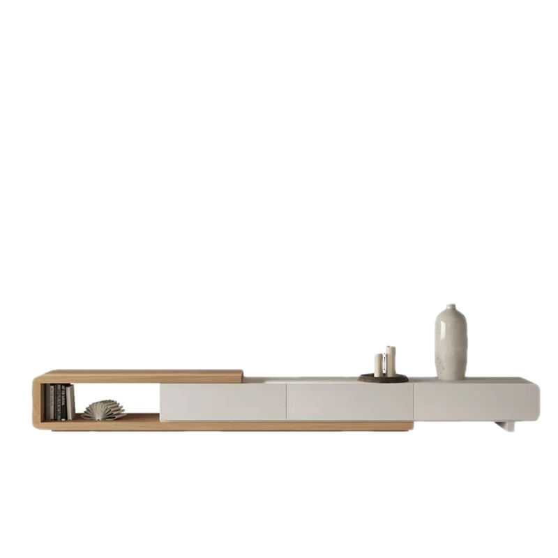 美自家电视柜实木日式侘寂风现代简约客厅原木色伸缩电视机柜可定制 茶几(旗舰款)白色柜体30cm高