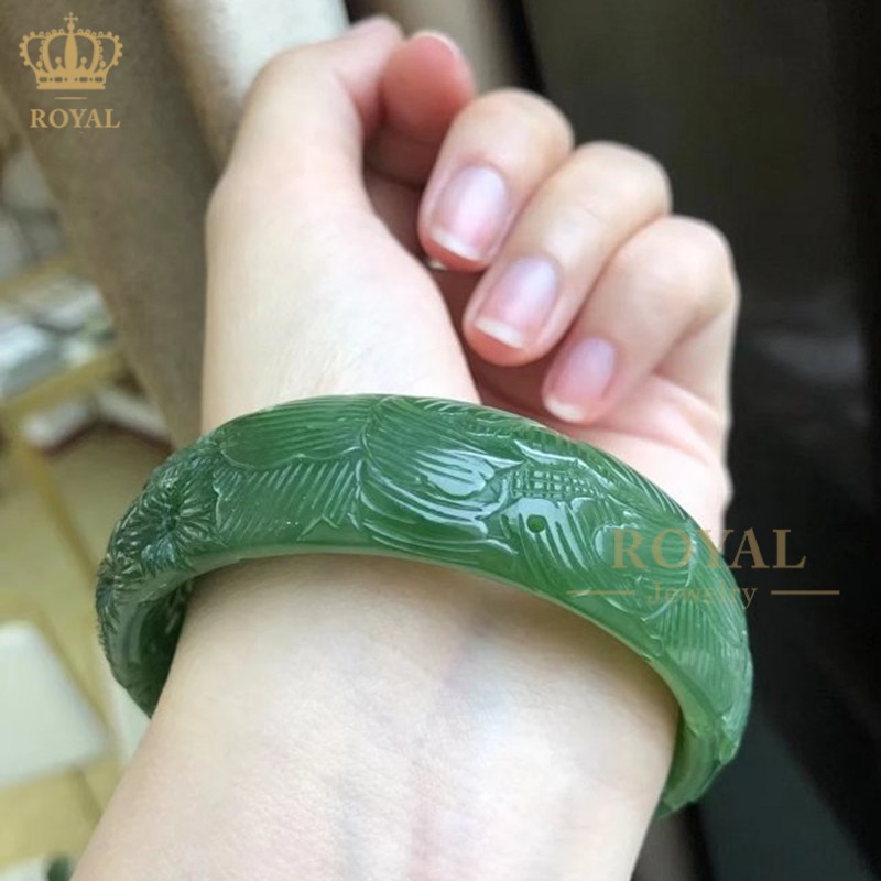 royalpick新疆手镯碧玉镂空雕刻玉镯子苹果绿色送人老婆妈妈情人节
