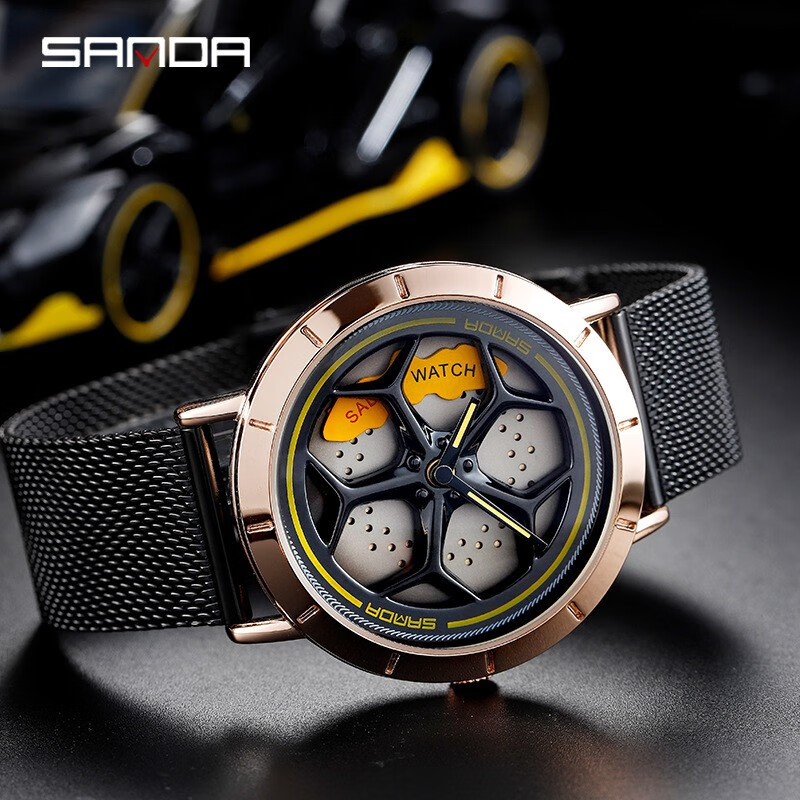 汽车改装兰博基尼轮毂手表卡钳滚轮抖音黑科技运转时尚个性男士创意