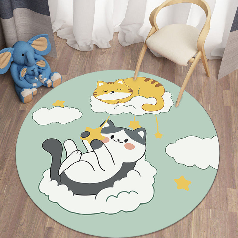 卡通圆形地毯客厅茶几毯儿童房圆毯卧室床边毯吊椅垫家用转椅 两个好