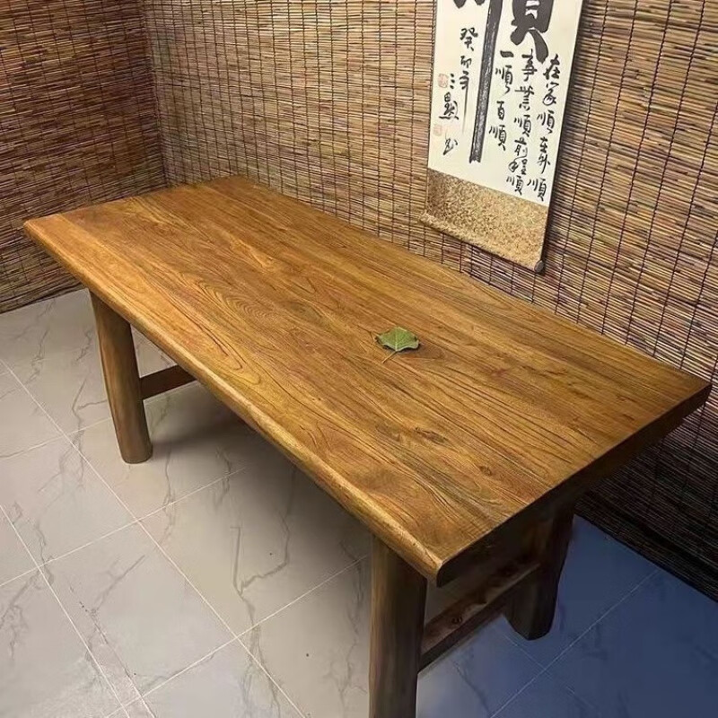 聚馳老榆木門板茶桌復(fù)古書桌餐桌實(shí)木花藝桌吧臺(tái)民宿家用茶桌 120*60*75 桌子 北方老榆木