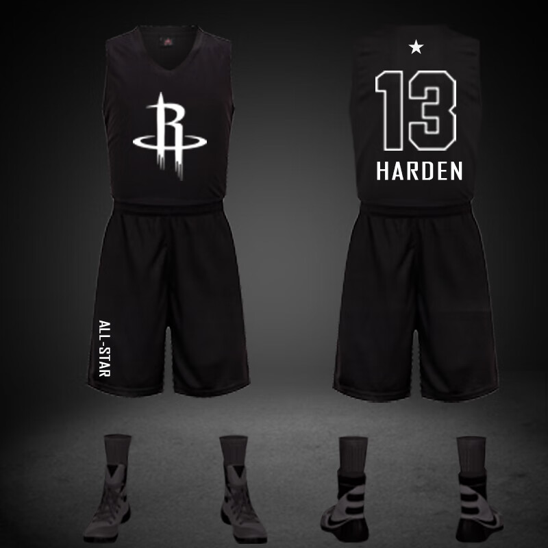 騰讯体育篮球服套装定制全明星球衣杜兰特球服男 火j黑色_13号哈登