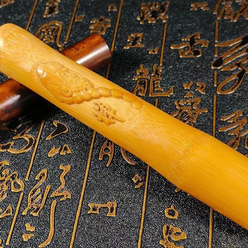 竹子手把件 高密实心玉竹手把件浮雕工艺品文玩实心竹雕刻山水玉竹