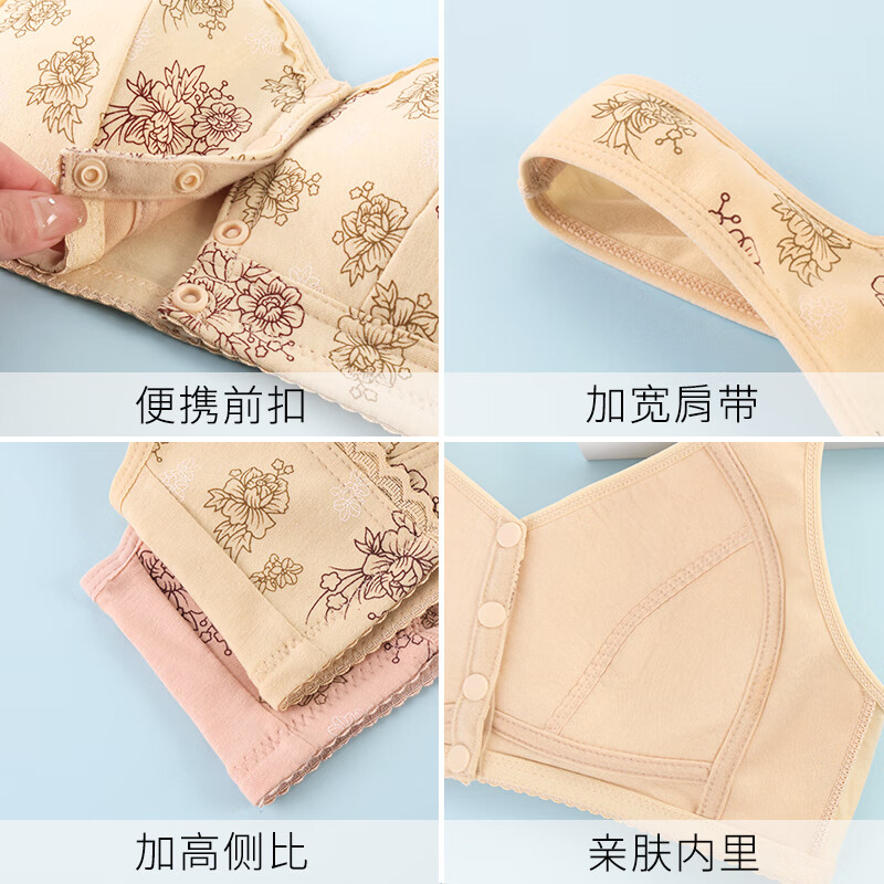 中老年人妈妈前扣内衣女式新款胸罩薄款无钢圈聚拢睡眠背心式文胸 紫灰【1件裝】 48码【建议160-185斤】