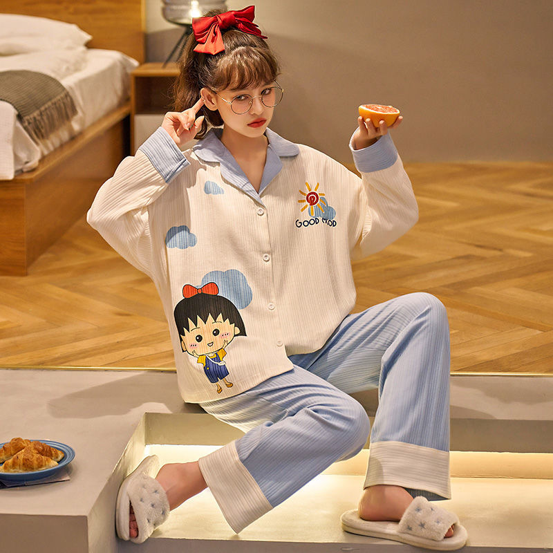 睡衣女春秋长袖学生ins可爱日系网红秋冬开衫家居服女士睡衣套装 可爱