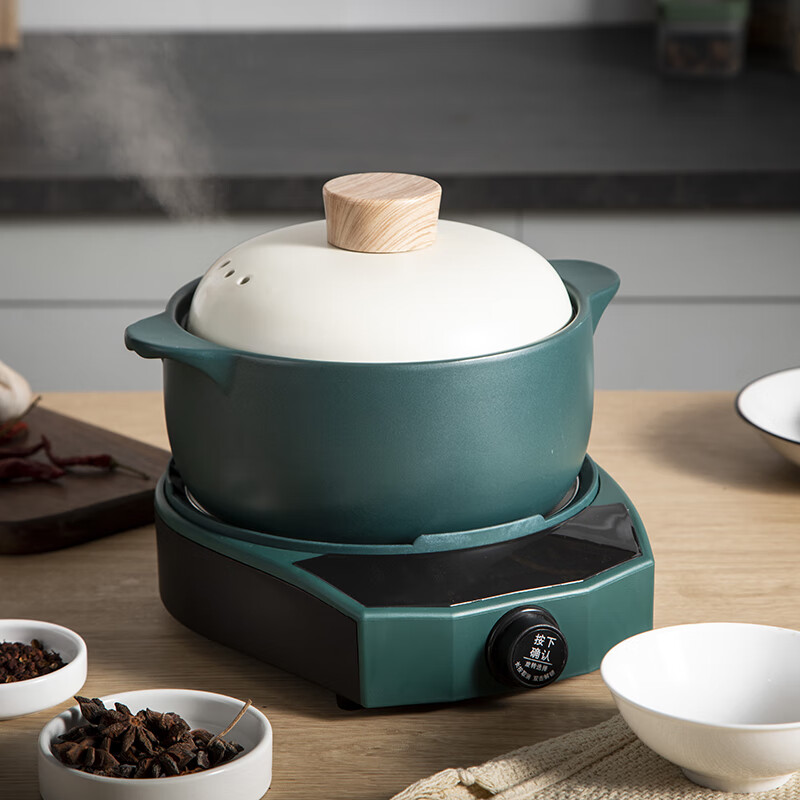 DIKO电砂锅火锅煮粥炖汤多功能分体式家用1-2人陶瓷涮锅全自动1000W功率部队火锅可调火力定时预约小锅 3L 绿色砂锅 1000W