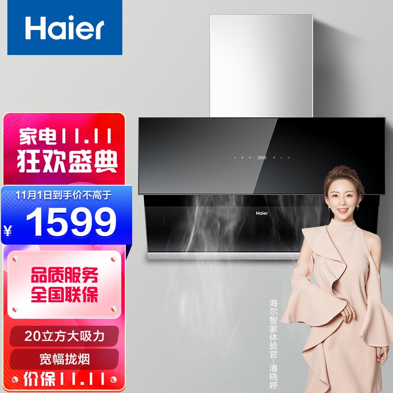 海尔（Haier）侧吸式抽油烟机 20立方大吸力 宽屏拢烟 一级能效 家用吸油烟机 CXW-219-E900C10