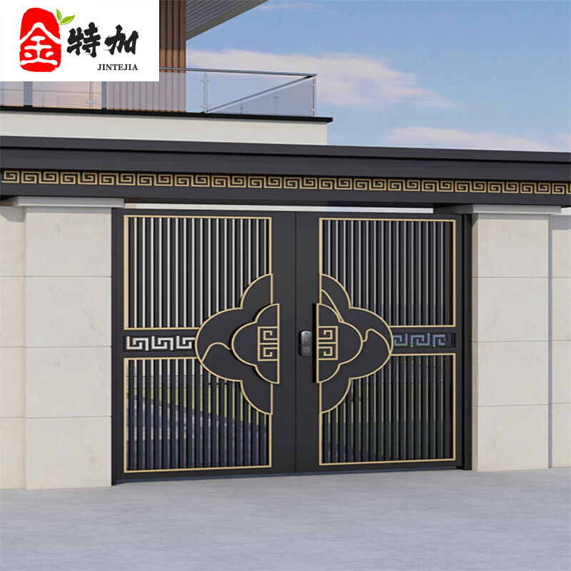中式庭院大门铝合金电动门铝艺围墙门楼双开门农村大门别墅院子门 来