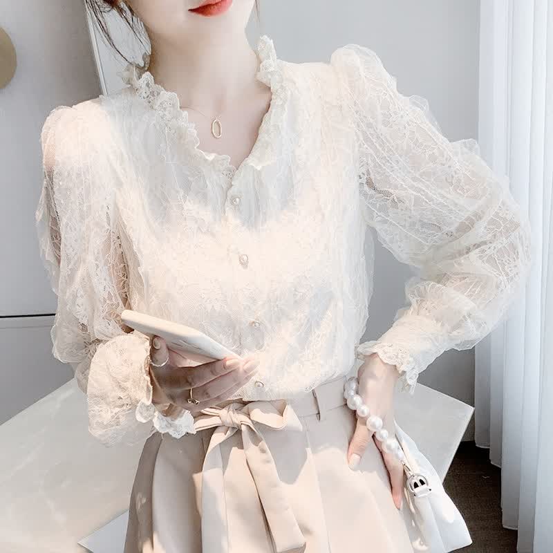 硕依美恋 法式雪纺衫女2023年春季设计感甜美温柔风新款仙女长袖上衣女 杏色 M怎么看?