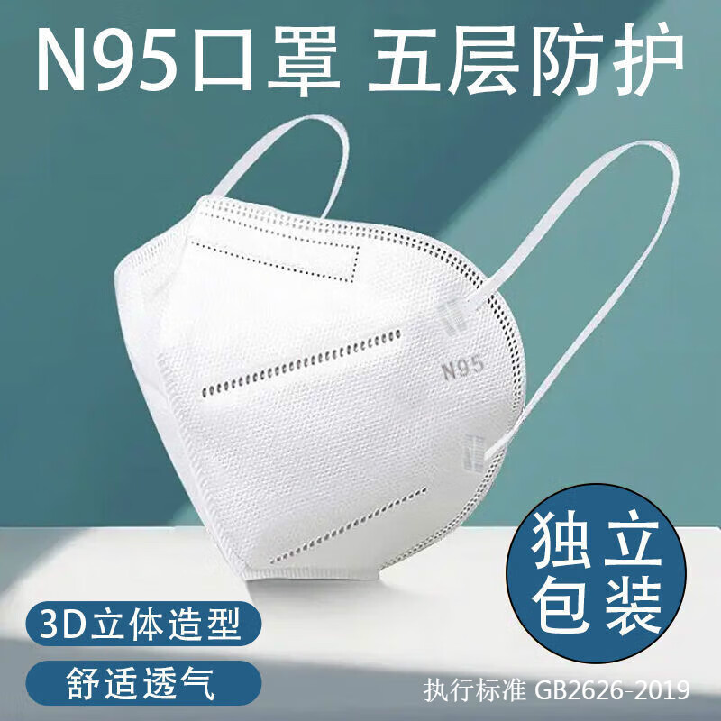 倩挥【现货速发】N95 防护一次性口罩 独立包装简约白色口罩 N95成人白【25只】